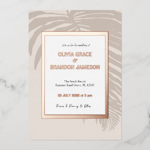 Invitation En Aluminium Mariage Feuille de Palmier Tropicale Or Neutre