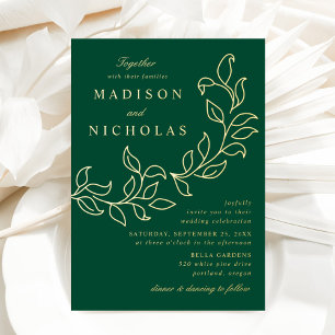 Invitation En Aluminium Mariage Feuille en cascade vert et or