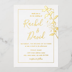 Invitation En Aluminium Mariage feuille or floral