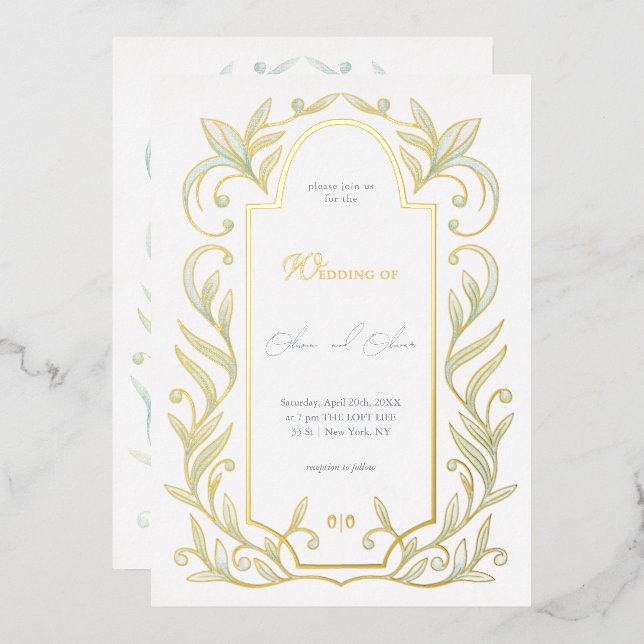 Invitation En Aluminium Mariage Feuille vert (Recto/Verso)