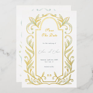 Invitation En Aluminium Mariage Feuille Vert Enregistrer La Date