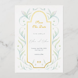 Invitation En Aluminium Mariage Feuille Vert Enregistrer La Date