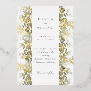 Invitation En Aluminium Mariage feuilles de papier d'or et aquarelle