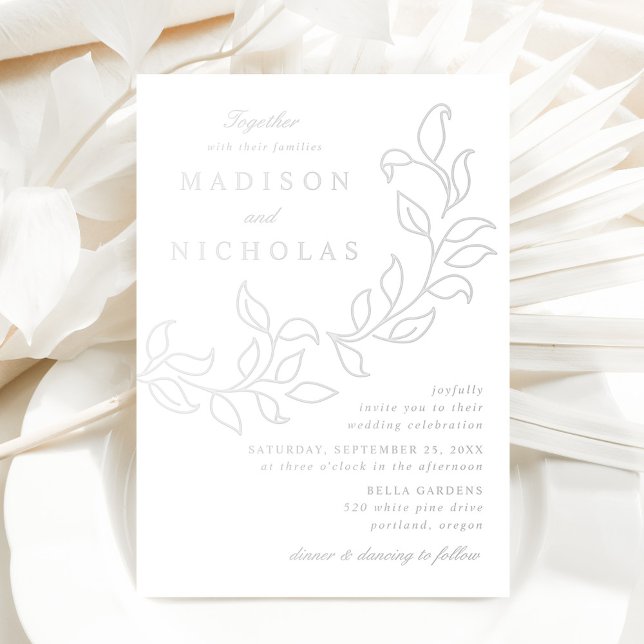 Invitation En Aluminium Mariage Feuilles en Cascade Argent (Créateur téléchargé)