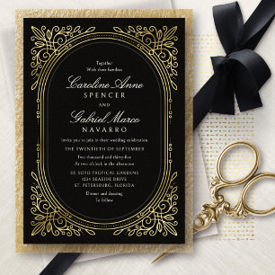 Invitation En Aluminium Mariage Feuilles Florales Art Déco