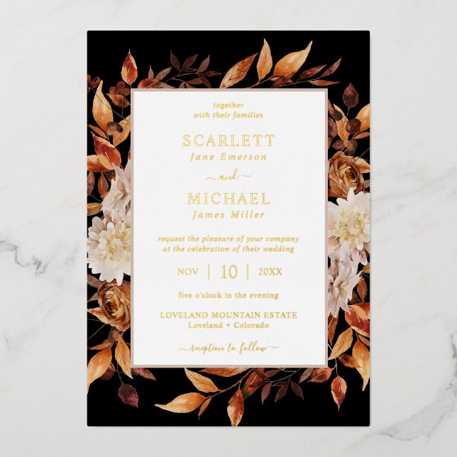 Invitation En Aluminium Mariage Feuilles Modernes (Recto)