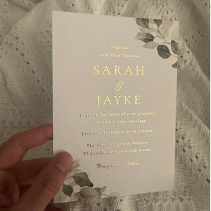 Invitation En Aluminium Mariage Feuilles Vertes Aquarelle Or