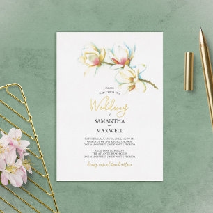 Invitation En Aluminium Mariage Fleur d'Aquarelle Magnolia Blanche