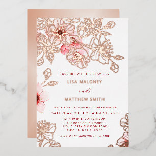 Invitation En Aluminium Mariage Fleur de Cerisier Rose Gold