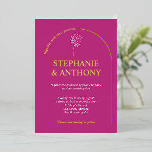 Invitation En Aluminium Mariage Fleur de Fête Moderne Minimaliste Magenta 