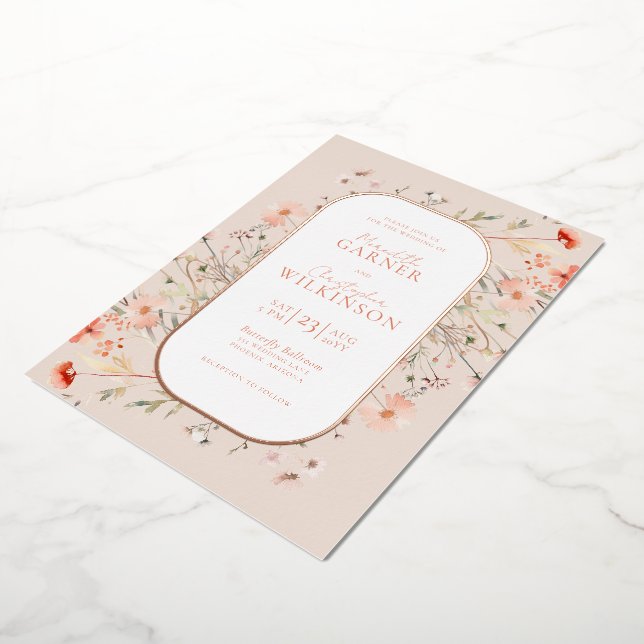 Invitation En Aluminium Mariage Fleur sauvage Boho Rose (Rotation)