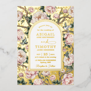 Invitation En Aluminium Mariage Fleuris Oiseaux Chinois Rose Classe