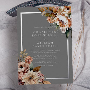 Invitation En Aluminium Mariage Fleurs Aquarelle Gris Argent Élégant