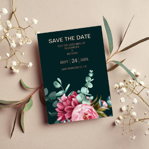 Invitation En Aluminium Mariage Fleurs de Bourgogne Aquarelle Vert Émeraud