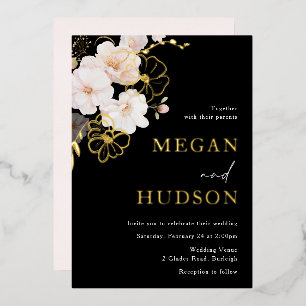Invitation En Aluminium Mariage Fleurs Sauvages Feuille D'Or et Rose