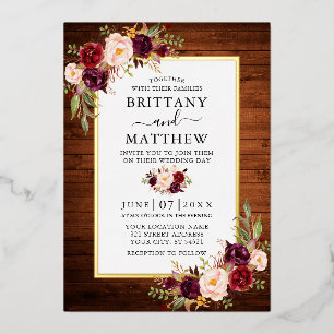 Invitation En Aluminium Mariage Floral Aquarelle Bois Rustique Or