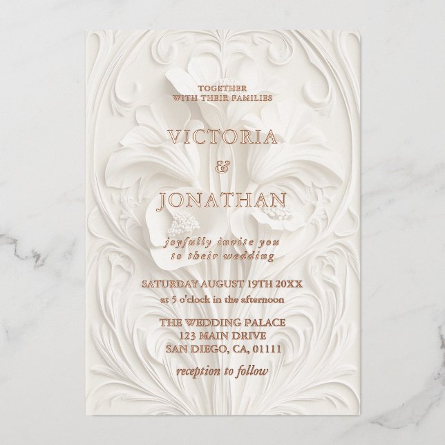Invitation En Aluminium Mariage Floral Baroque (Recto)