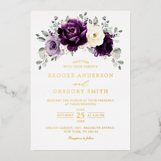 Invitation En Aluminium Mariage floral blanc blanc blanc blanc de prune d' (Recto)