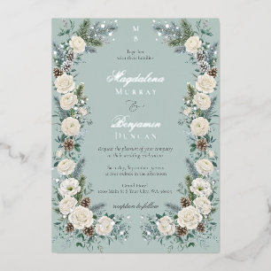 Invitation En Aluminium Mariage Floral Blanc Élégant de la Verdure d'Hiver