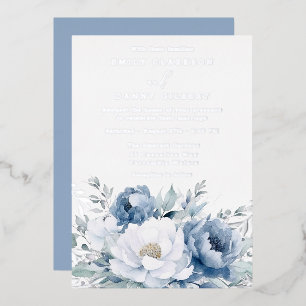 Invitation En Aluminium Mariage floral bleu et blanc magique Argent
