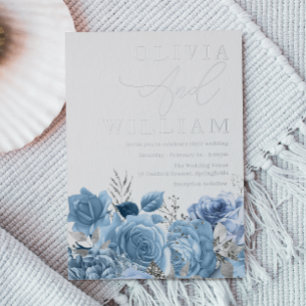 Invitation En Aluminium Mariage Floral Bleu Poussiéreux Et Argent Moderne