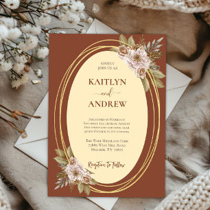 Invitation En Aluminium Mariage floral Boho élégant en terre cuite et or