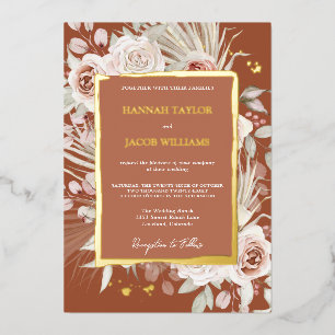 Invitation En Aluminium Mariage Floral Boho en Terracotta or