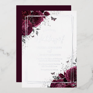 Invitation En Aluminium Mariage Floral Bordeaux Marron & Argent