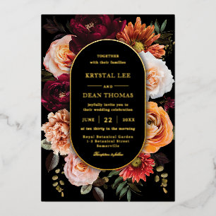 Invitation En Aluminium Mariage Floral Bordeaux Rouille Orange Sombre et É