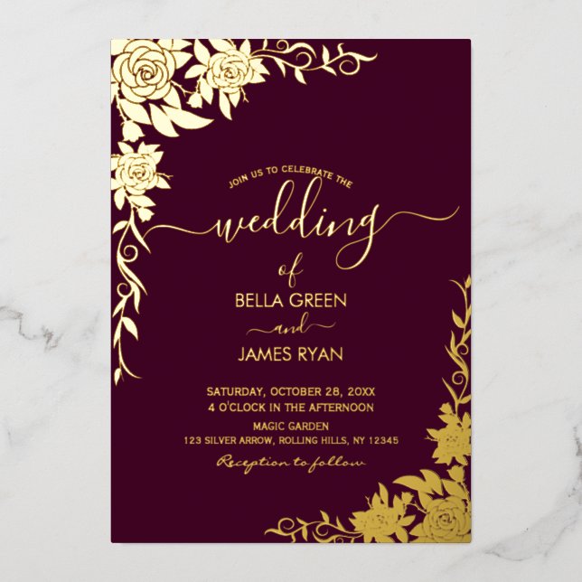 Invitation En Aluminium Mariage floral botanique élégant (Recto)