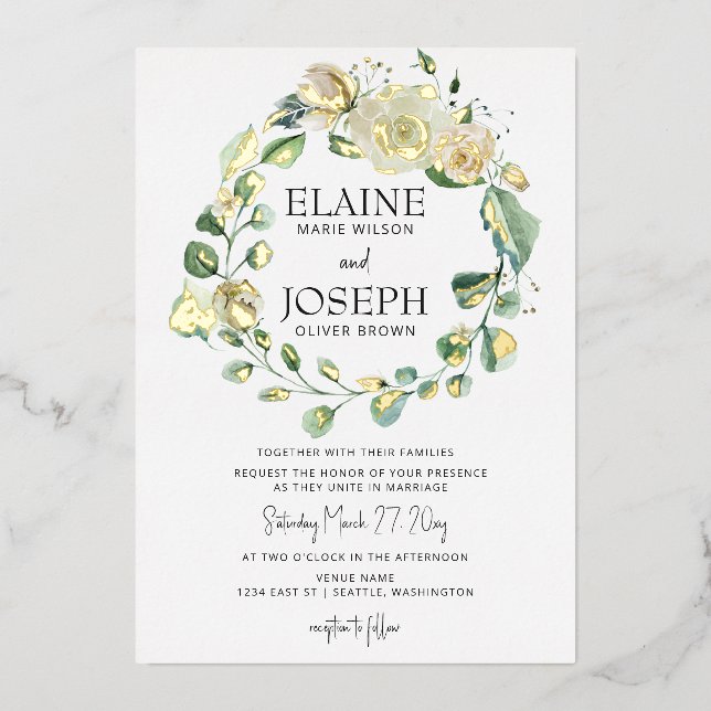 Invitation En Aluminium Mariage Floral Botanique Neutre Rustique et Aéré  (Recto)