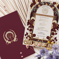 Mariage Floral Bourgogne, Bleu Nuit et Or Antique