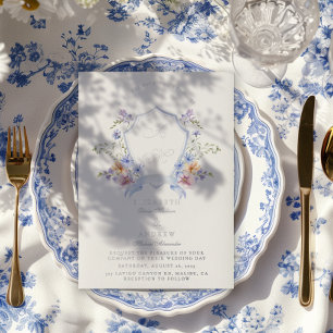 Invitation En Aluminium Mariage floral de crête bleue Dusty