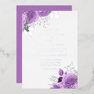 Invitation En Aluminium Mariage Floral de Lavande Violette Argent Réel