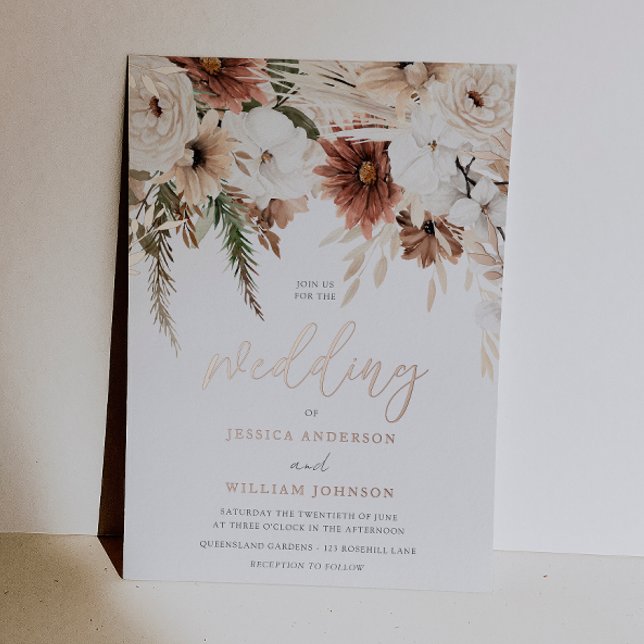 Invitation En Aluminium Mariage Floral Divin Boho & Blush Doré (Créateur téléchargé)