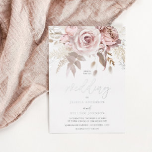 Invitation En Aluminium Mariage Floral Divine Argenté et Blush