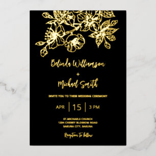 Invitation En Aluminium Mariage Floral d'or noir