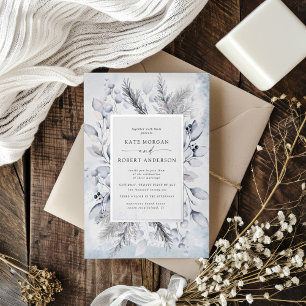 Invitation En Aluminium Mariage Floral Élégant Bleu d'Hiver
