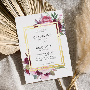 Invitation En Aluminium Mariage Floral Élégant Bourgogne et Rose