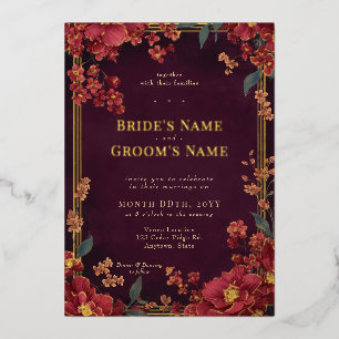 Invitation En Aluminium Mariage Floral Élégant de Teinte de Bijou Rouge