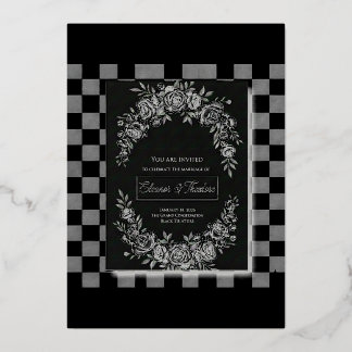 Invitation En Aluminium Mariage Floral Élégant en Noir et Blanc en Cascade