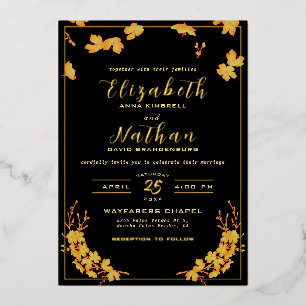 Invitation En Aluminium Mariage floral élégant en or noir