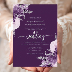 Invitation En Aluminium Mariage Floral Élégant Lilas Violet Argent