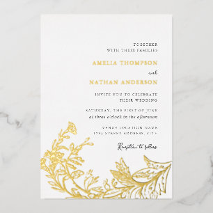 Invitation En Aluminium Mariage Floral Élégant Vintage Or