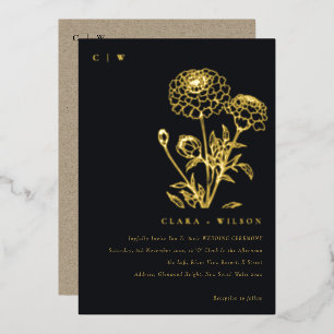 Invitation En Aluminium Mariage Floral Esquisse Souci Noir Et Blanc