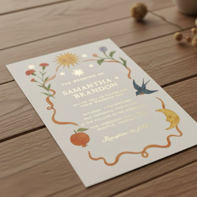 Invitation En Aluminium Mariage floral et céleste (Créateur téléchargé)