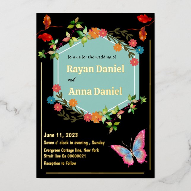 Invitation En Aluminium Mariage floral fleur élégant et neutre (Recto)