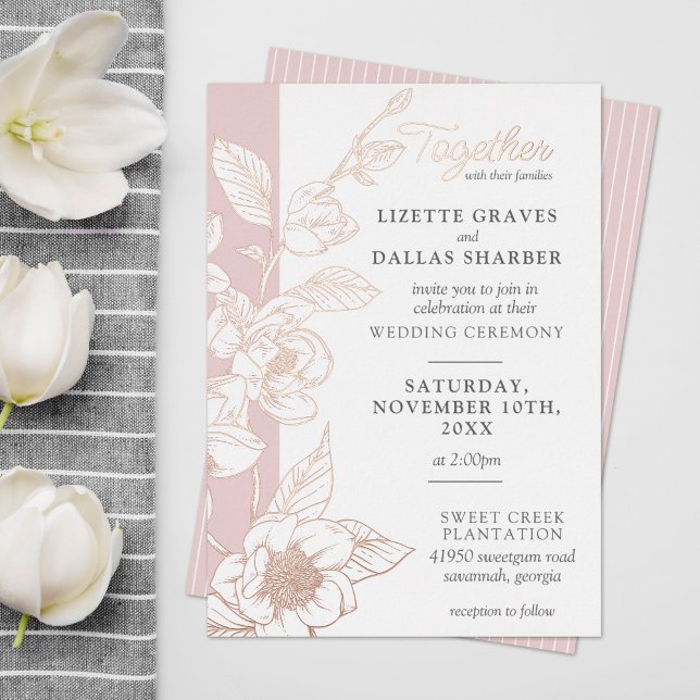 Invitation En Aluminium Mariage floral flush de fleurs de Magnolia méridio (Créateur téléchargé)
