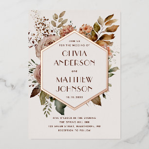 Invitation En Aluminium Mariage floral géométrique or   Beige Rose clair