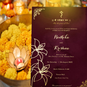 Invitation En Aluminium Mariage floral hindou indien + Ganesha 